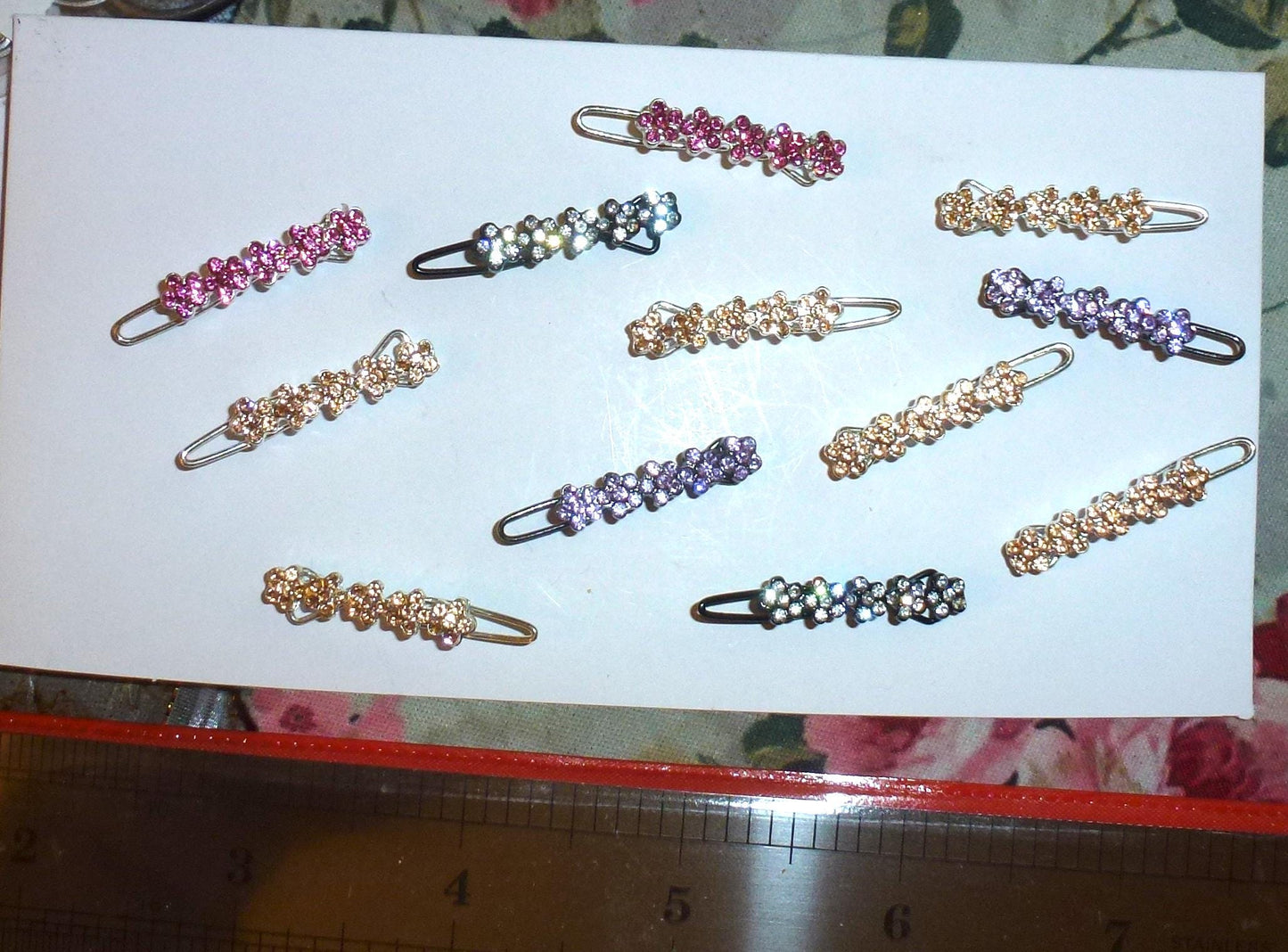 12pcs Rhinestone Flowers Hinge Barrette Clips 25mm Hair Grooming Tools