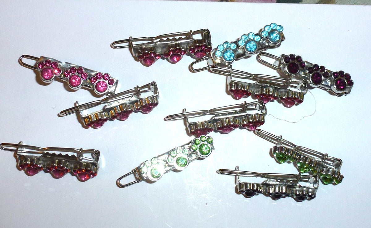 11pcs Rhinestone Paw Print Hinge Barrette Clips 30mm Hair Grooming Tools