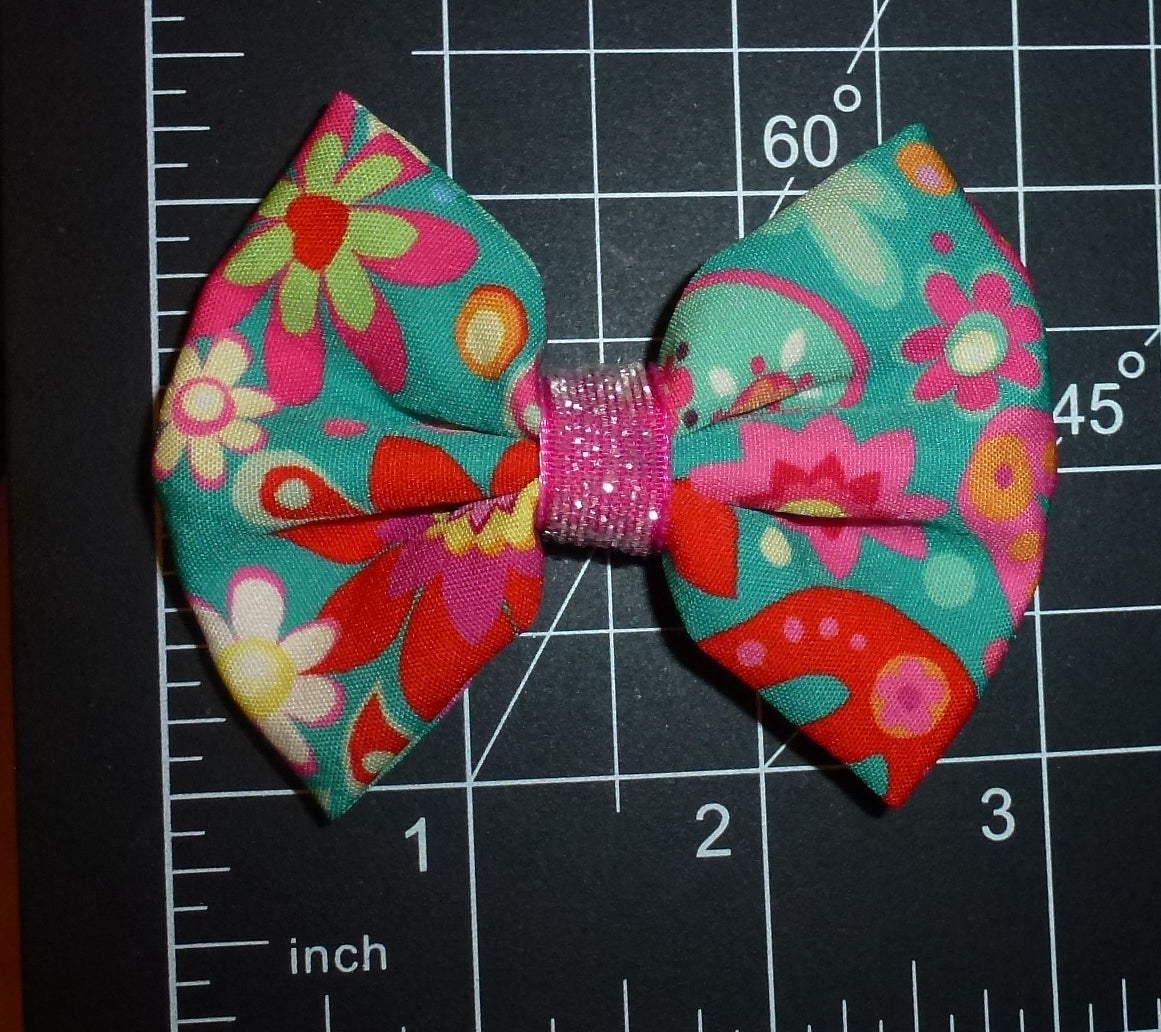 Dog hair bows fabric summer floral 3" pet bow with latex bands or barrette clip or collar slide