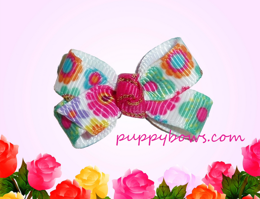 Dog hair bows summer floral knot bow with latex bands or pet barrette clip by Puppybows.com