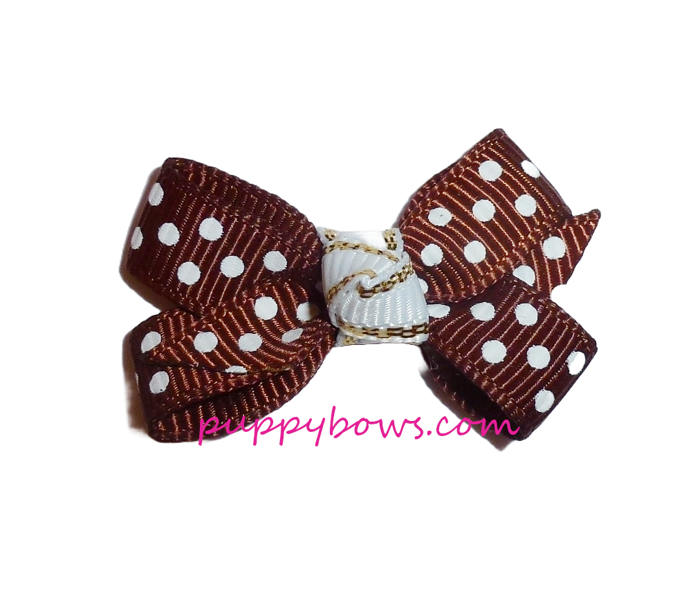 Dog hair bows small chocolate brown dots knot bow latex bands or barrette by puppybows.com