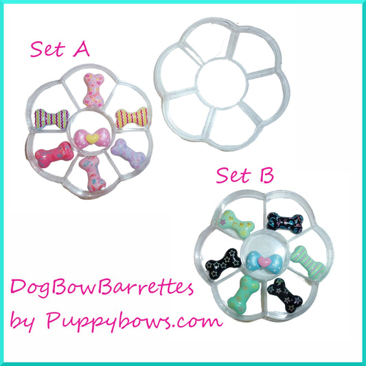 Puppy Bows flower box with 7 cute dog bone hair bow with latex bands or hair clip